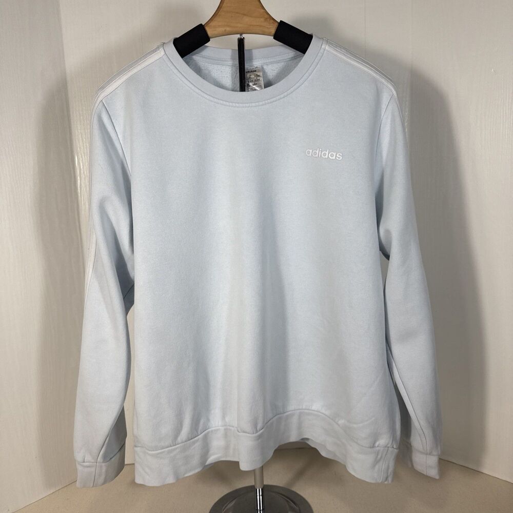 Adidas Light Blue 3-Stripes Crew Neck Pullover Sweatshirt Womens Size XL